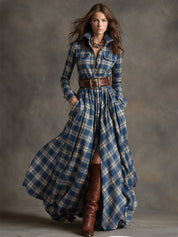 Bravira | Plaid Belted Lapel Maxi Dress