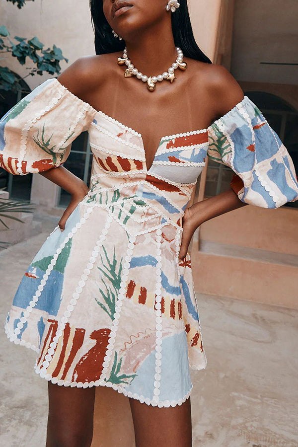 Solenza – Vision Print Puff Sleeve Mini Dress
