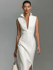Seralyn - Women’s Linen Blend Sleeveless Midi Dress