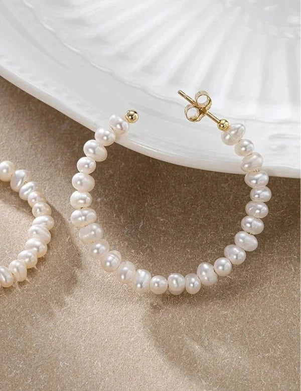 Adira | Women’s Gold Pearl Beaded Hoop Earrings
