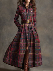 Bravira | Plaid Belted Lapel Maxi Dress