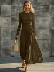 Serenna | Knit Bodice Pleated Maxi Dress