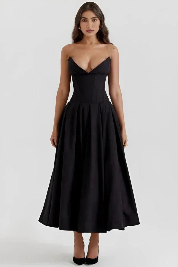 Laarni | Women’s Boned Bodice Full Skirt Midi Dress