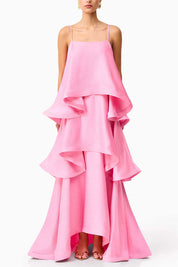 Soléa – Women's Satin Tiered Maxi Dress