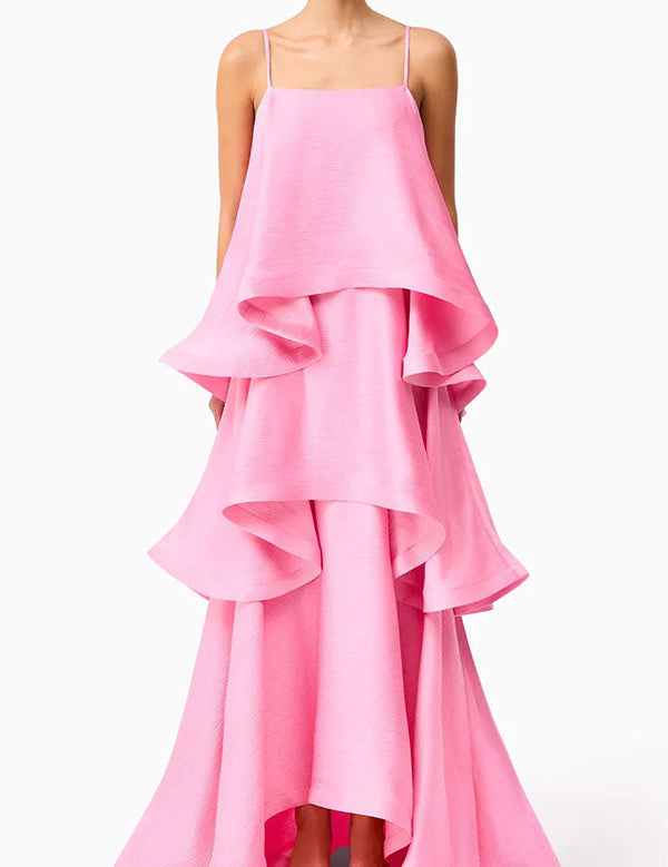 Soléa – Women's Satin Tiered Maxi Dress