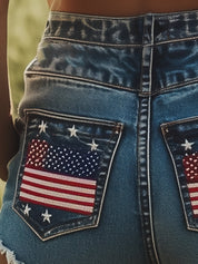 Ravella | Embroidered Denim Shorts