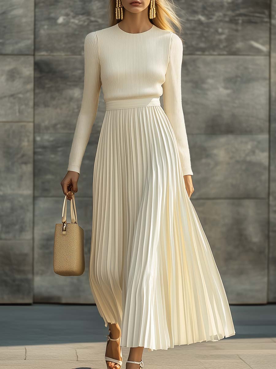 Serenna | Knit Bodice Pleated Maxi Dress
