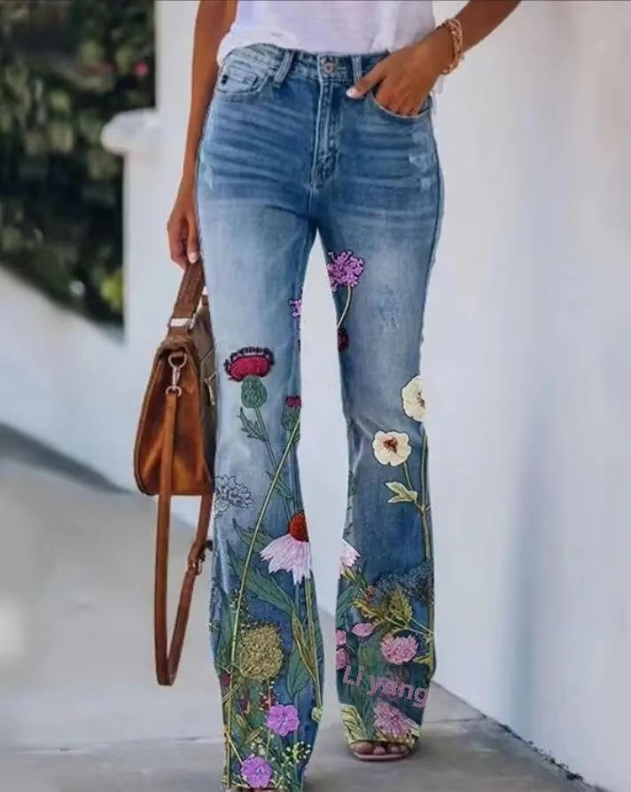 Florisse | Women’s Floral Print Denim Jeans