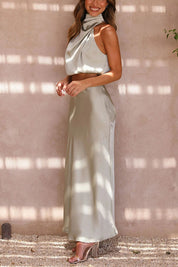 Aurelis – Satin High-Neck Party Maxi Dress