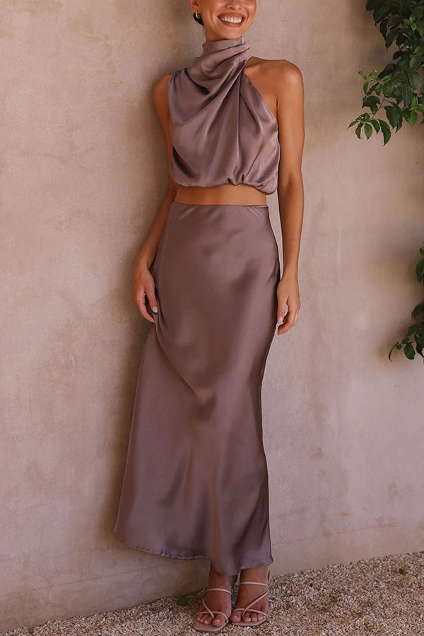 Aurelis – Satin High-Neck Party Maxi Dress