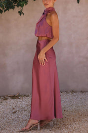 Aurelis – Satin High-Neck Party Maxi Dress