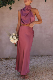 Aurelis – Satin High-Neck Party Maxi Dress
