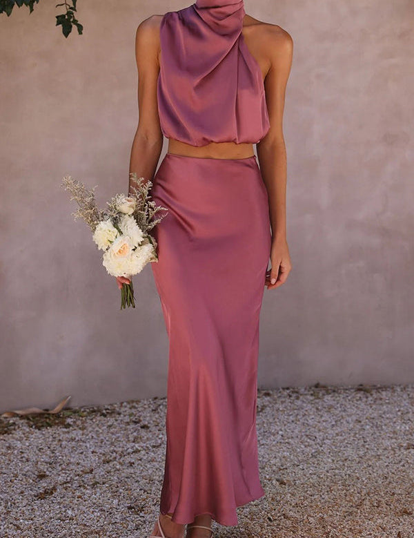 Aurelis – Satin High-Neck Party Maxi Dress