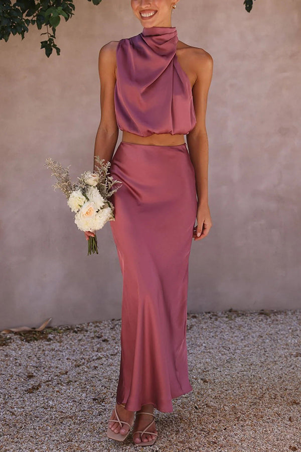 Aurelis – Satin High-Neck Party Maxi Dress