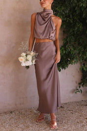 Aurelis – Satin High-Neck Party Maxi Dress