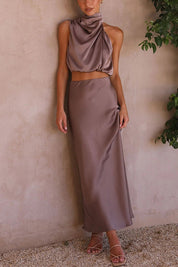 Aurelis – Satin High-Neck Party Maxi Dress