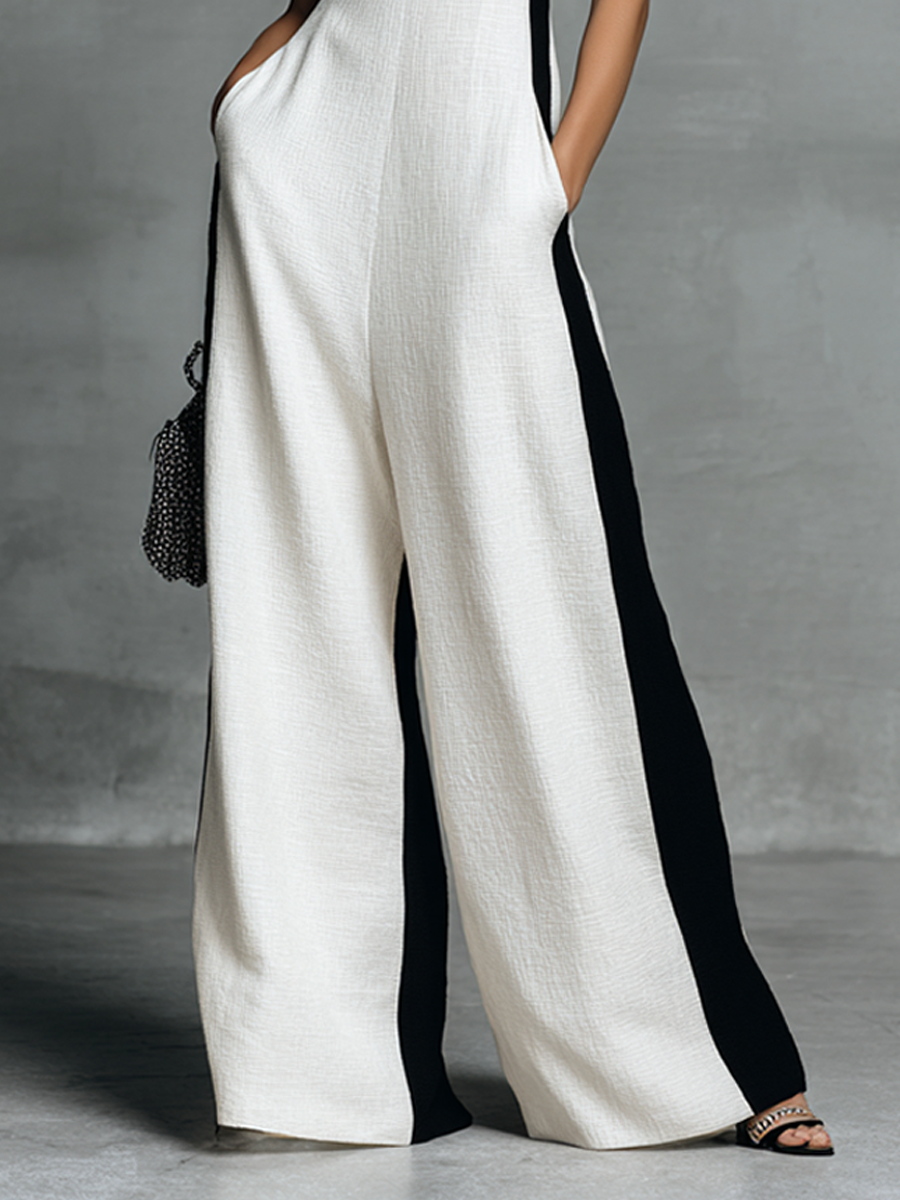 Monviera - Women’s Colorblock Wide Leg Jumpsuit