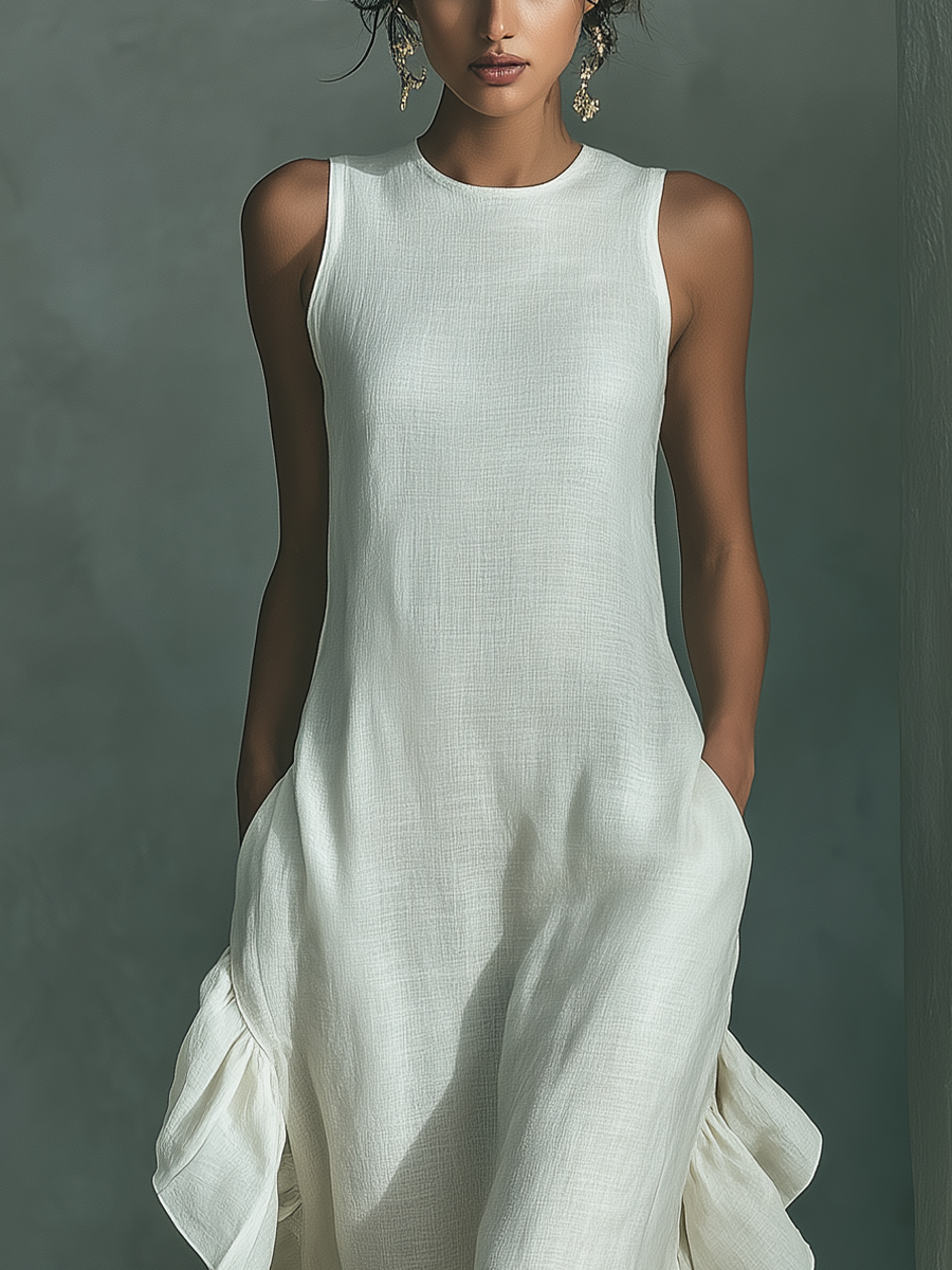 Ivorella - Women’s Linen Ruffle Hem Maxi Dress