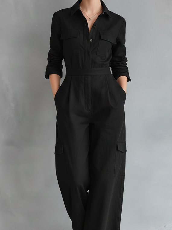 Cirevona - Women’s Cotton Linen Shirt Jumpsuit