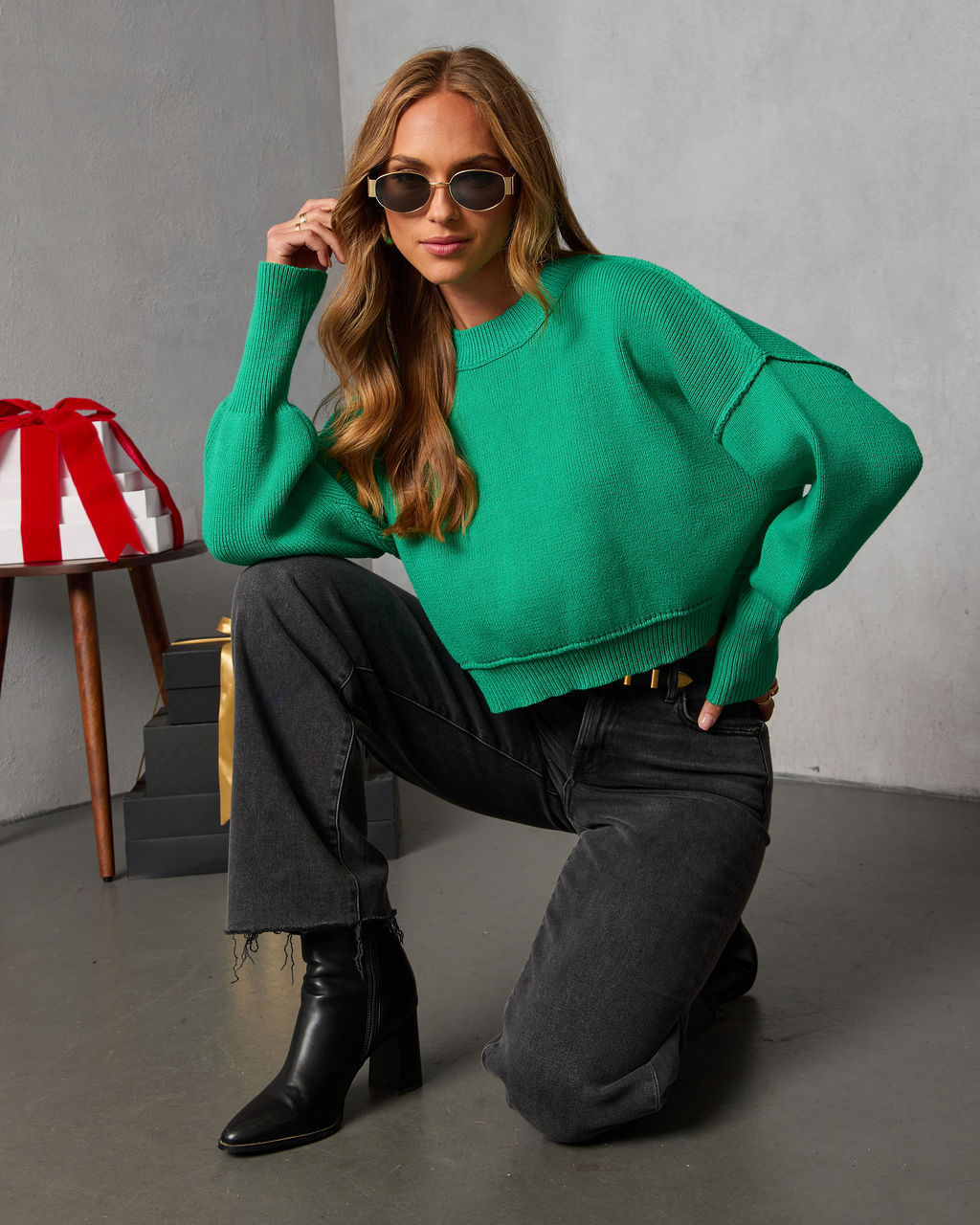 Elouise | Cropped Ribbed Crewneck Sweater