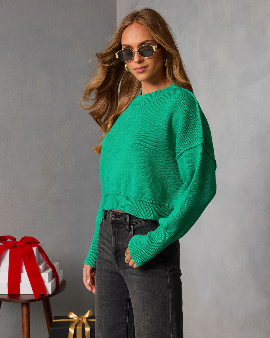 Elouise | Cropped Ribbed Crewneck Sweater