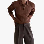 Torvello | Men’s Long Sleeve Ribbed Cotton Polo Shirt