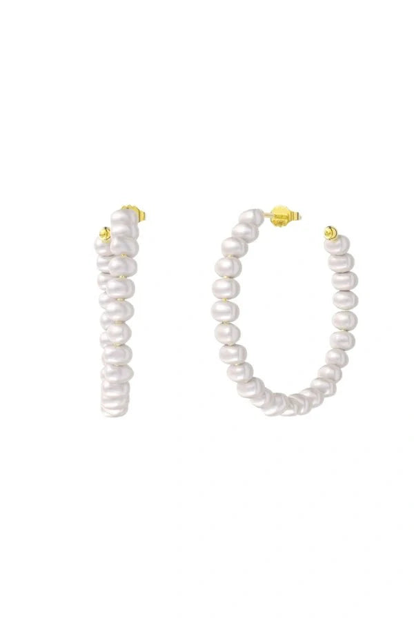 Adira | Women’s Gold Pearl Beaded Hoop Earrings