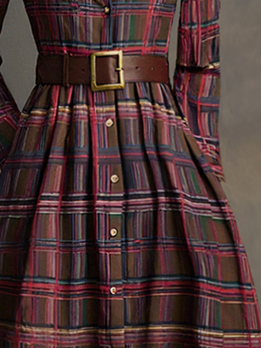 Bravira | Plaid Belted Lapel Maxi Dress