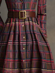 Bravira | Plaid Belted Lapel Maxi Dress
