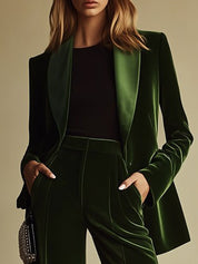 Velmora | Velvet Blazer & Wide-Leg Pants Set