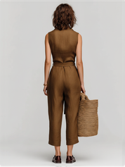 Torvella - Women’s Linen Tie Waist Jumpsuit