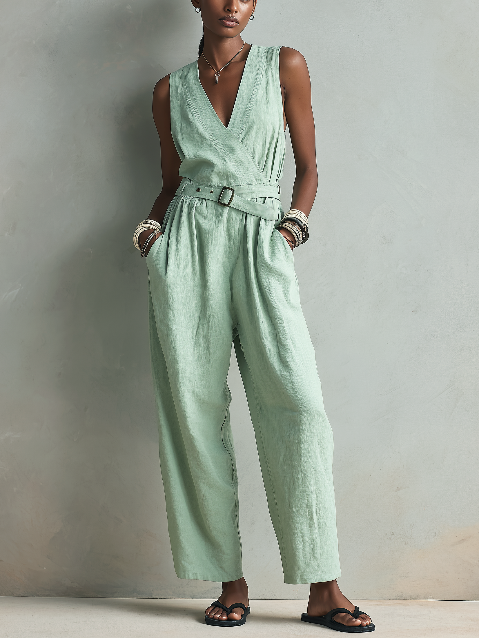 Aurelia | Women’s Linen V-Neck Sleeveless Jumpsuit
