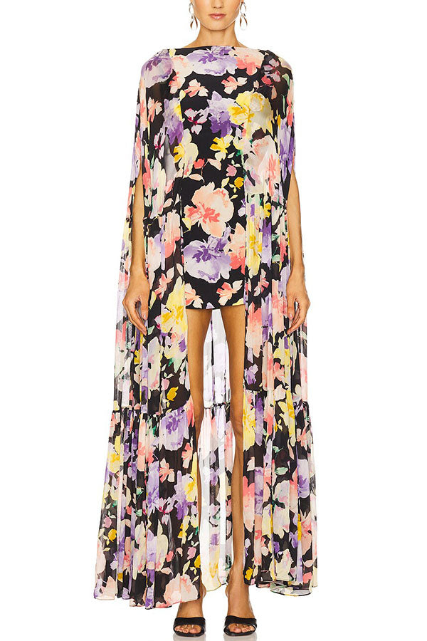 Avelisse – Chiffon Cape Maxi Dress
