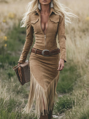 Sorella | Suede Western Tassel Midi Dress