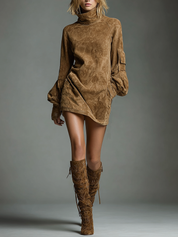 Vintara | Women’s Suede Turtleneck Mini Dress
