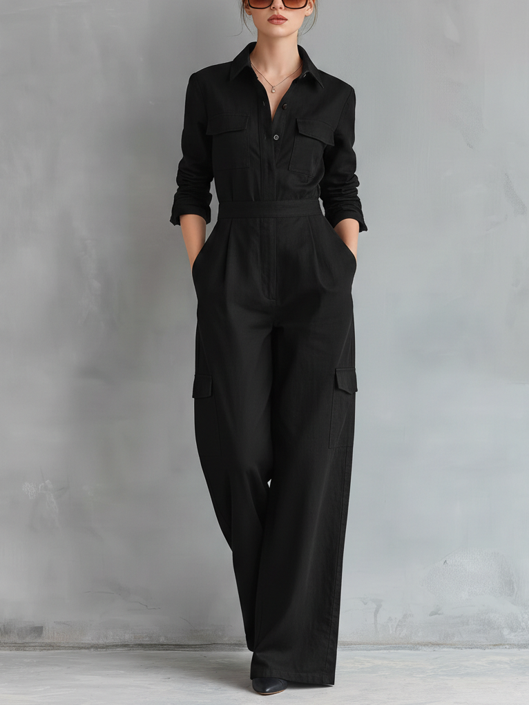 Cirevona - Women’s Cotton Linen Shirt Jumpsuit