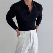Torvello | Men’s Long Sleeve Ribbed Cotton Polo Shirt