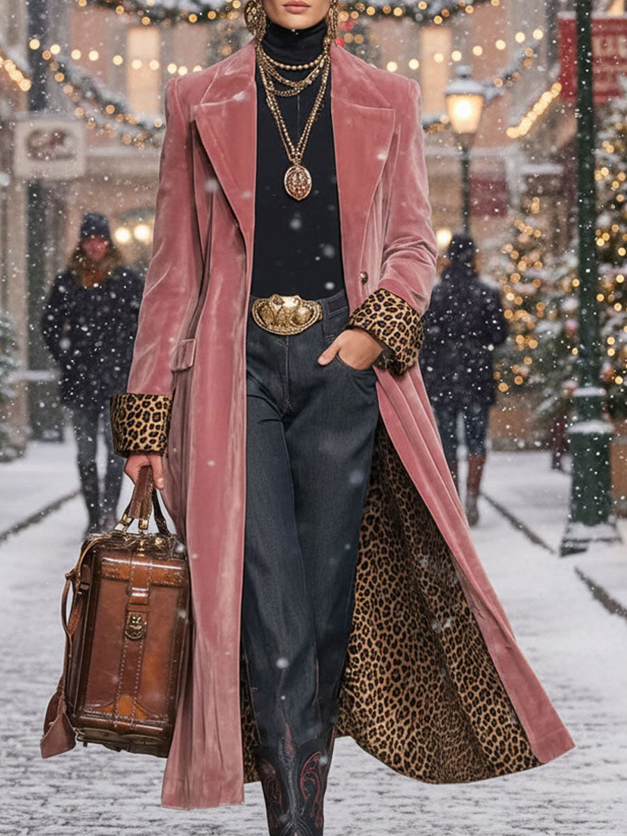 Leovara | Velvet Leopard Panel Coat