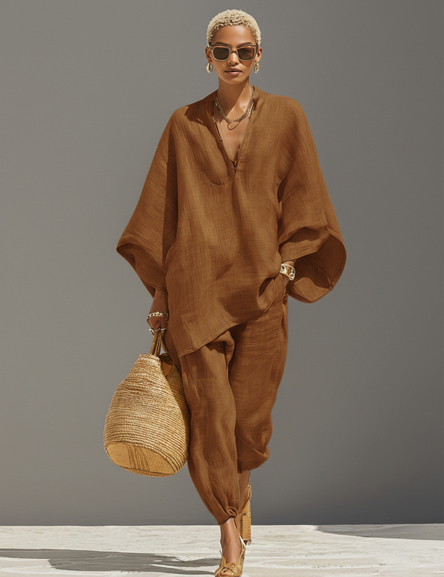 Serona - Women’s Textured Linen Two-Piece Set