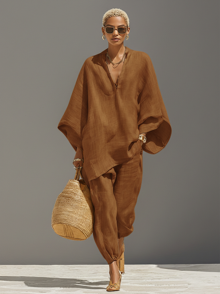 Serona - Women’s Textured Linen Two-Piece Set
