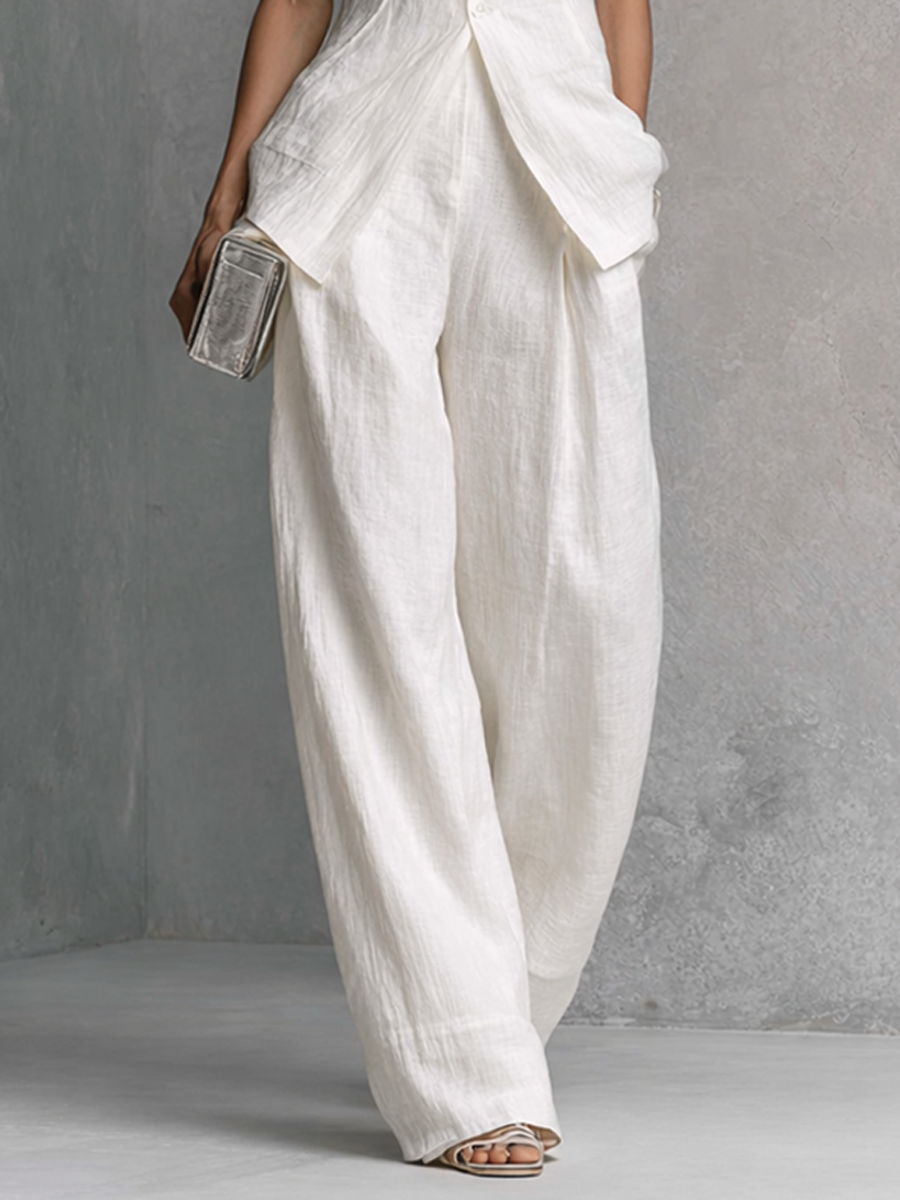 Alverra - Women’s Crinkled Wide Leg Two-Piece Set