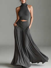 Charvella - Women’s Halter Cutout Knit Maxi Dress