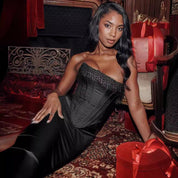 Sharlene | Women’s Strapless Stretch Satin Dress with Lace-Up Back