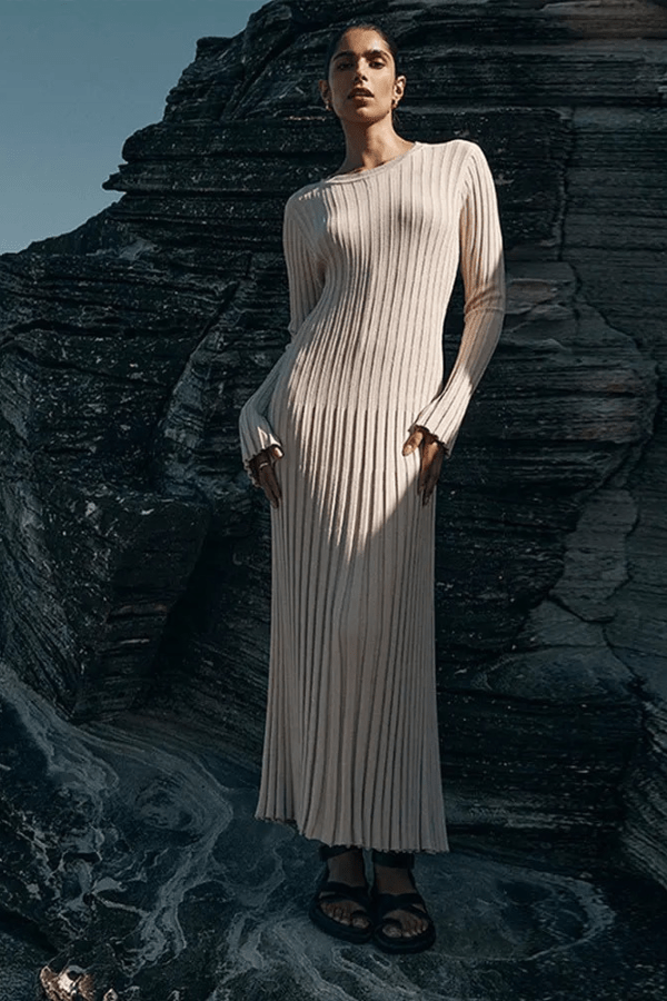 Maeve | Women’s Knit Long Dress with Ruffled Hem