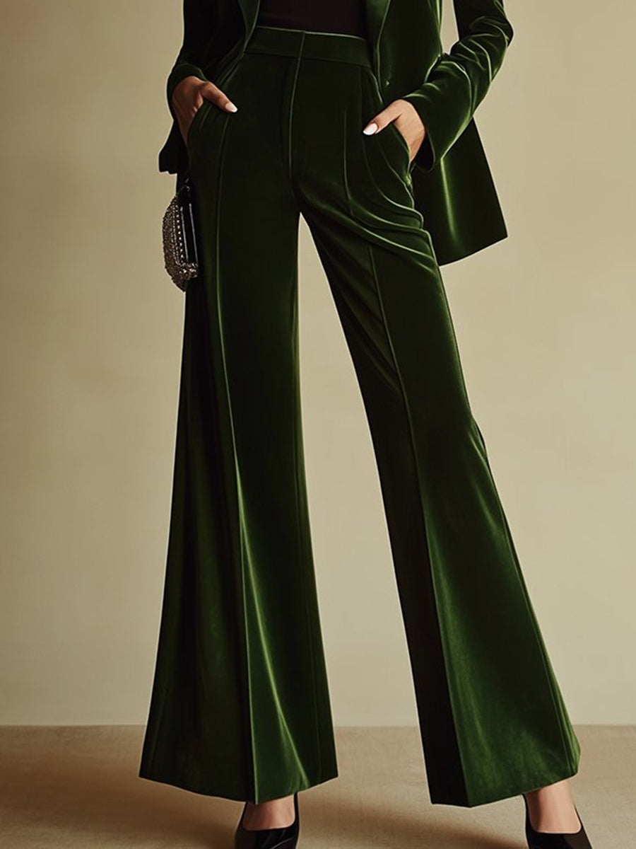 Velmora | Velvet Blazer & Wide-Leg Pants Set