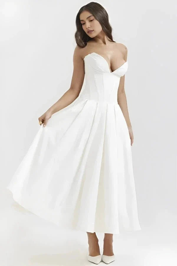 Laarni | Women’s Boned Bodice Full Skirt Midi Dress