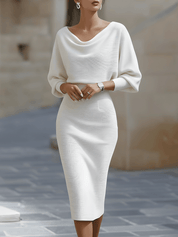 Valeria | Women’s Draped Cowl Neck Midi Dress