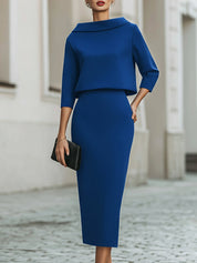 Valmere | Women’s Boat Neck Top & Midi Skirt Set