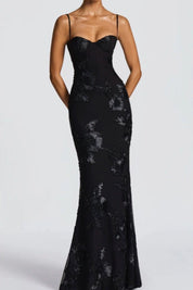 Floréa – 3D Floral Embroidered Bodycon Maxi Dress