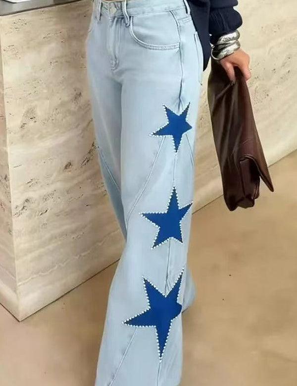 Jessy – Woman's Star Detail Wide-Leg Jeans